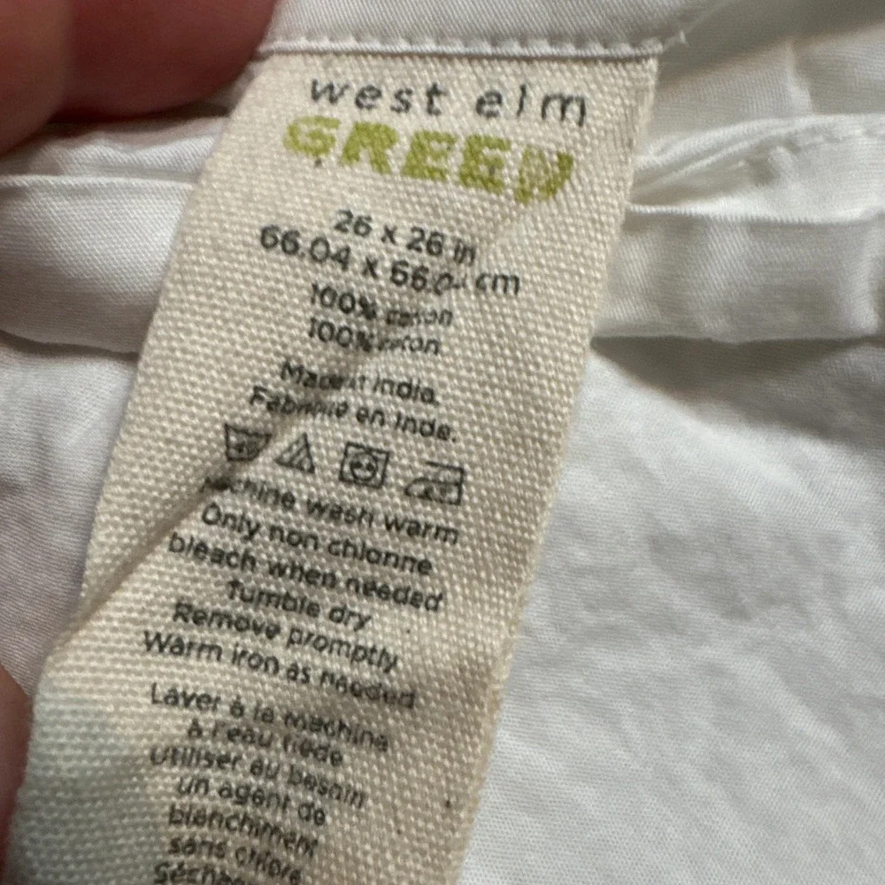 West Elm Pillow Sham EURO Size Pintuck Off White Ivory Organic Cotton Pleated